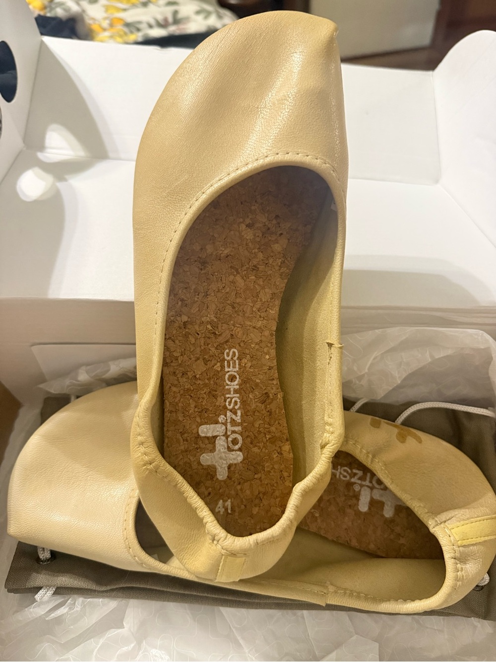 OTZ Neutral Beige Foldable Ballet Flats with Cork Insole